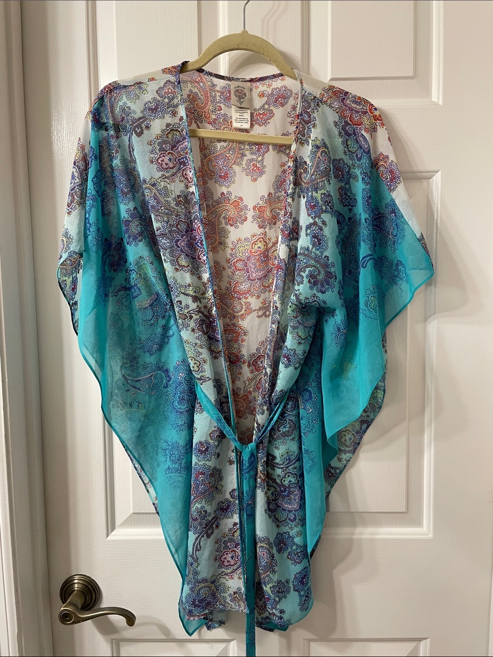 In Bloom Turquoise & Aqua Paisley Tie-Front Kimono